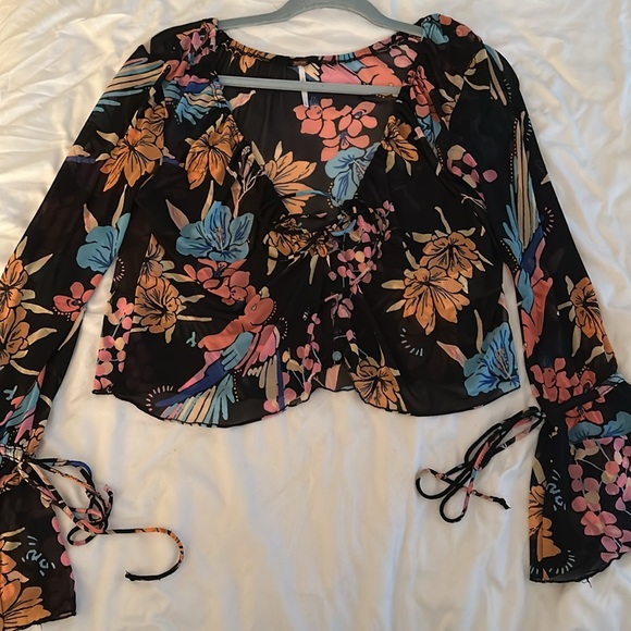 Free People Of Paradise Black Combo long sleeve top XS great condition - Picture 10 of 13